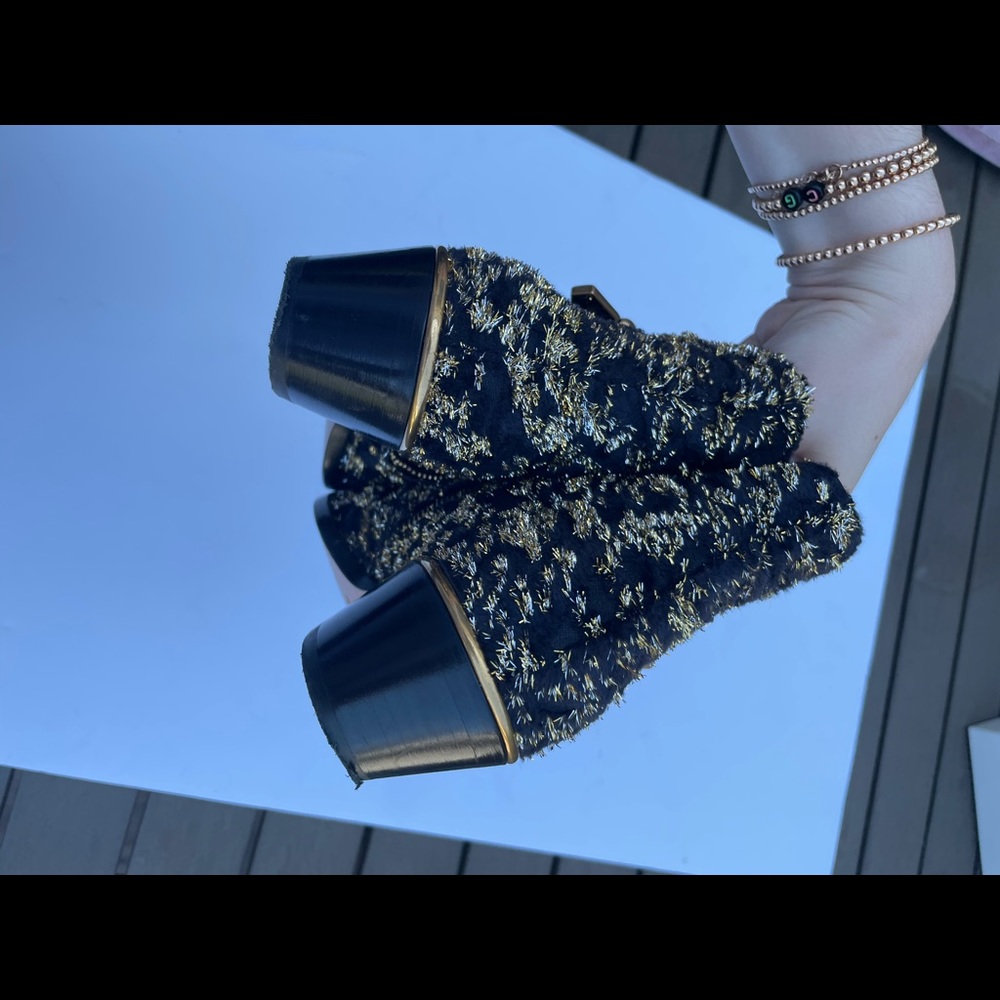 ❌SOLD❌Chloé Gold Susanna Glittery Velvet Ankle Booties Black Shimmer - Picture 11 of 15